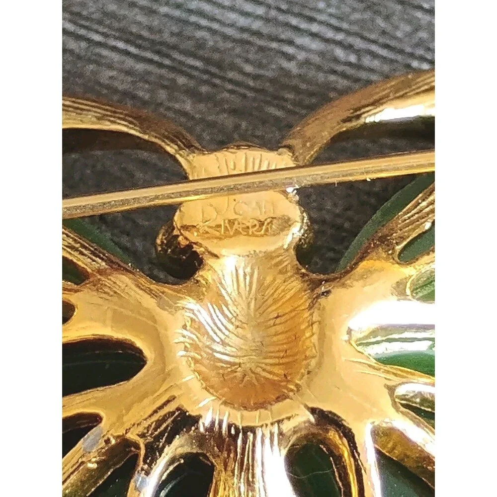 Joan Rivers Butterfly Jewels Of The Far East Green Rhinestone Gold Tone Brooch